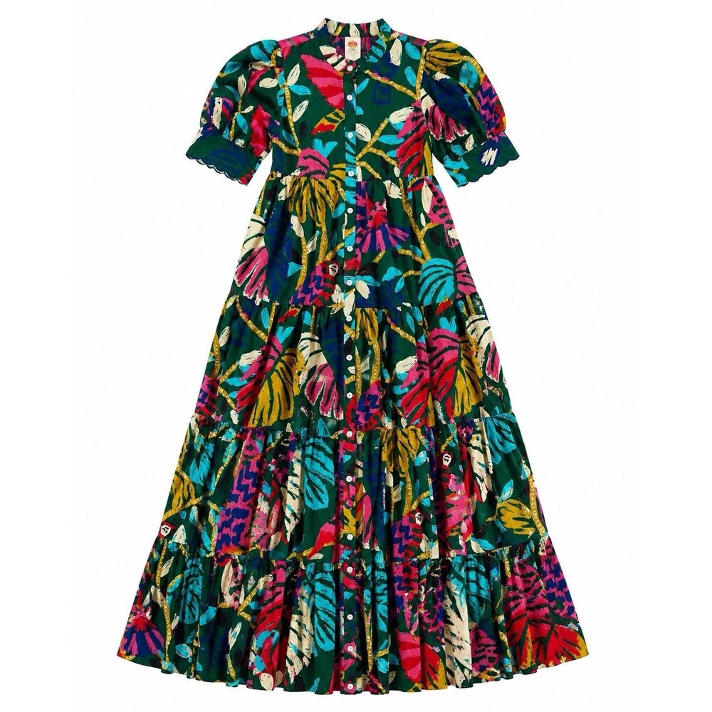 Farm Rio Tropical Cotton Tiered Button Front Maxi Dress L NWOT - Picture 3 of 12